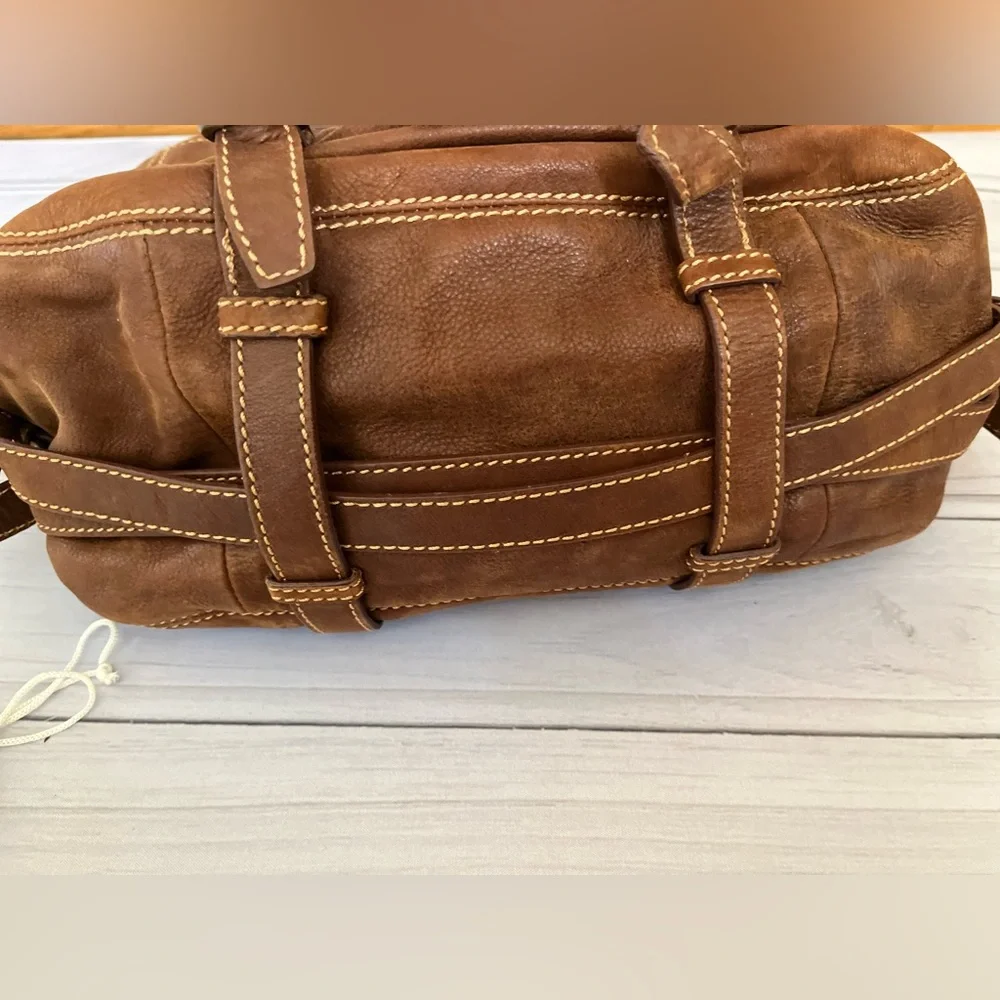 Francesco Biasia brown satchel shoulder bag gold brass hardware with dust bag